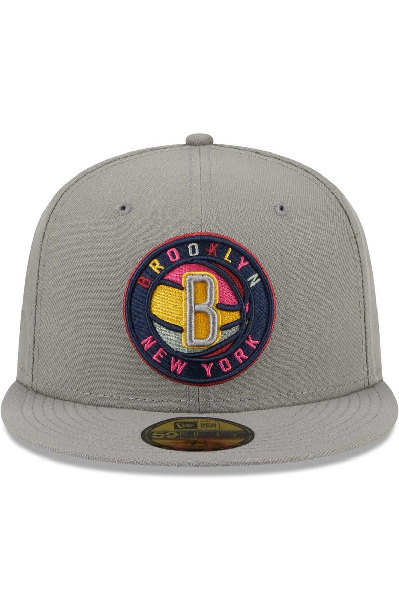 New Era Men's New Era Gray Brooklyn Nets Color Pack 59FIFTY Fitted Hat, Alternate, color,