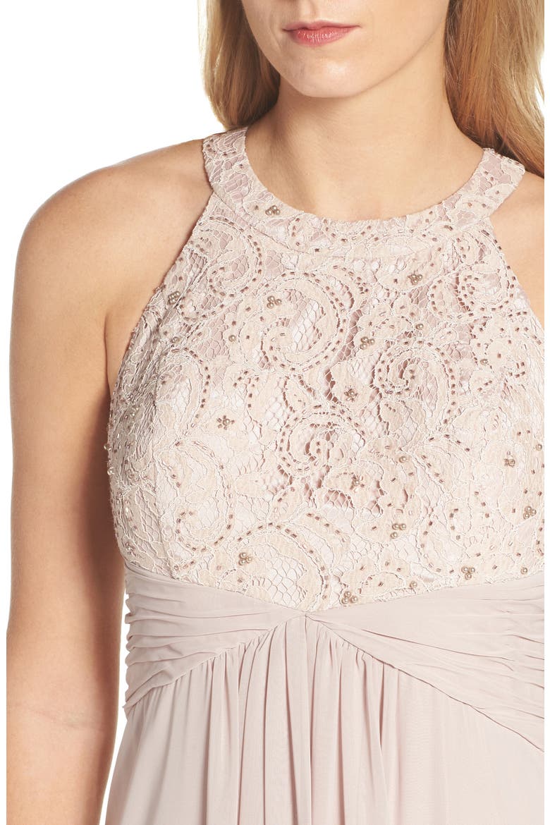 Beaded Lace & Chiffon Gown, Alternate, color, CHAMPAGNE