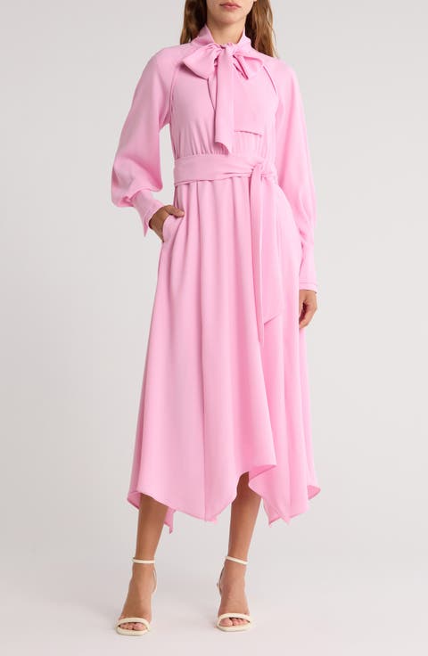 Erica Neck Tie Scarf Long Sleeve Midi Dress