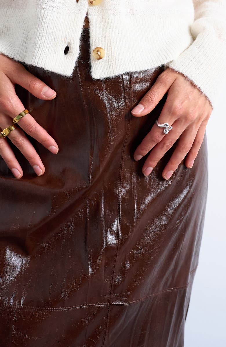 Topshop Faux Leather Midi Skirt, Alternate, color, Brown