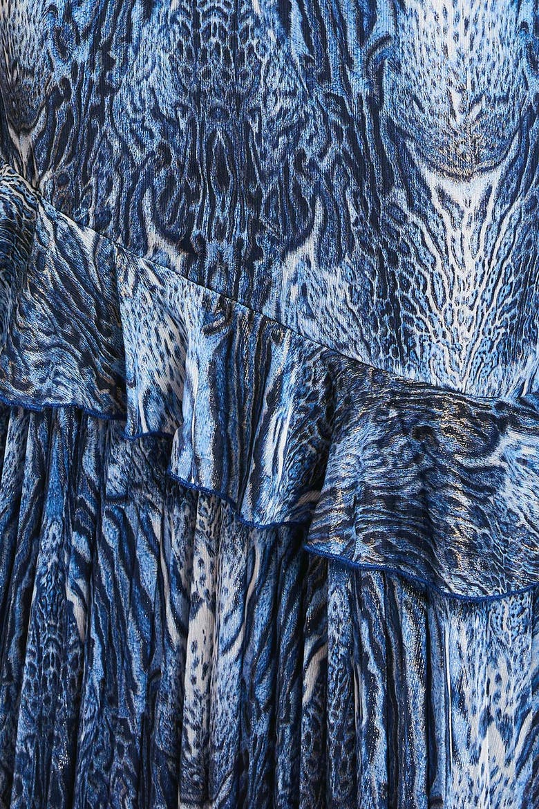 Flare Sleeve Animal Print Midi Dress, Alternate, color, Blue