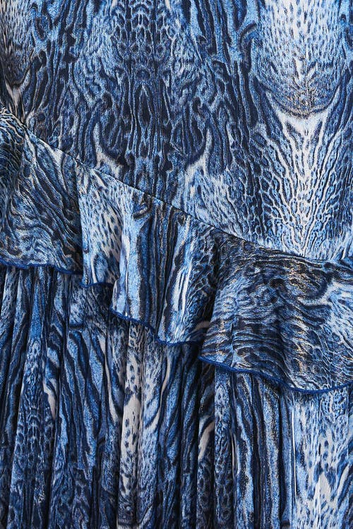 Coast Flare Sleeve Animal Print Midi Dress In Blue