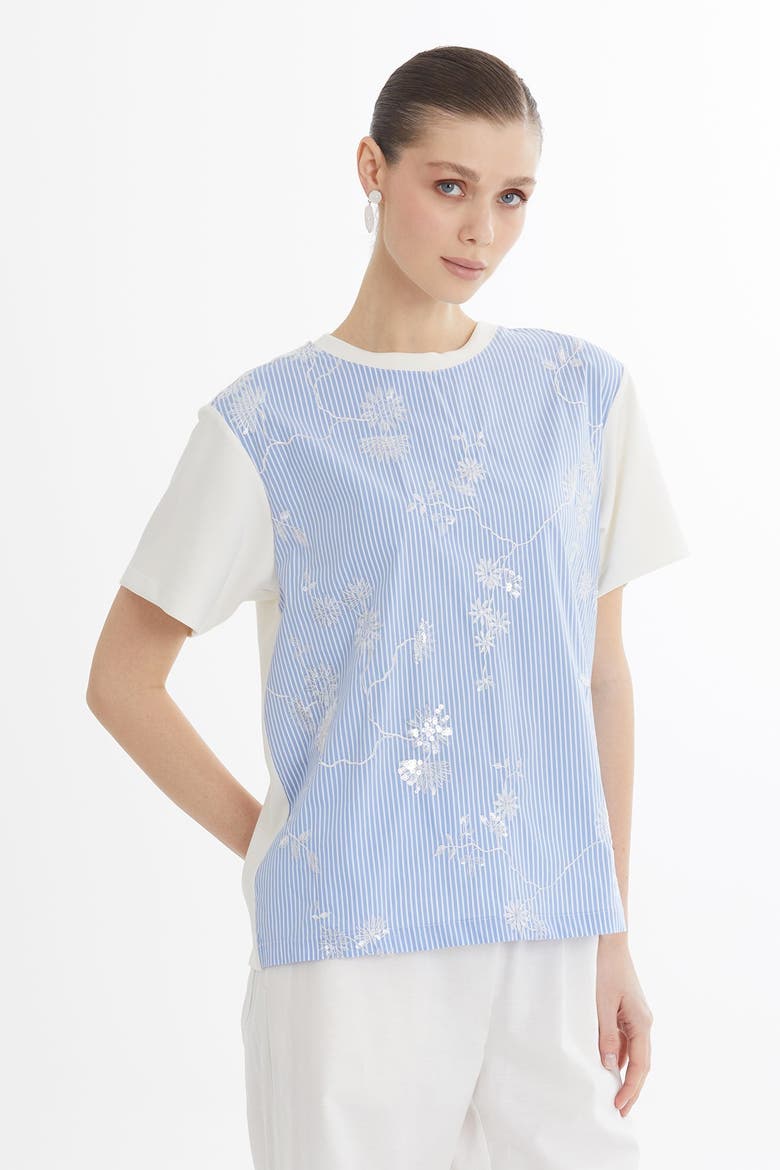 Blue Sequin Embroidered T-Shirt, Alternate, color, Blue