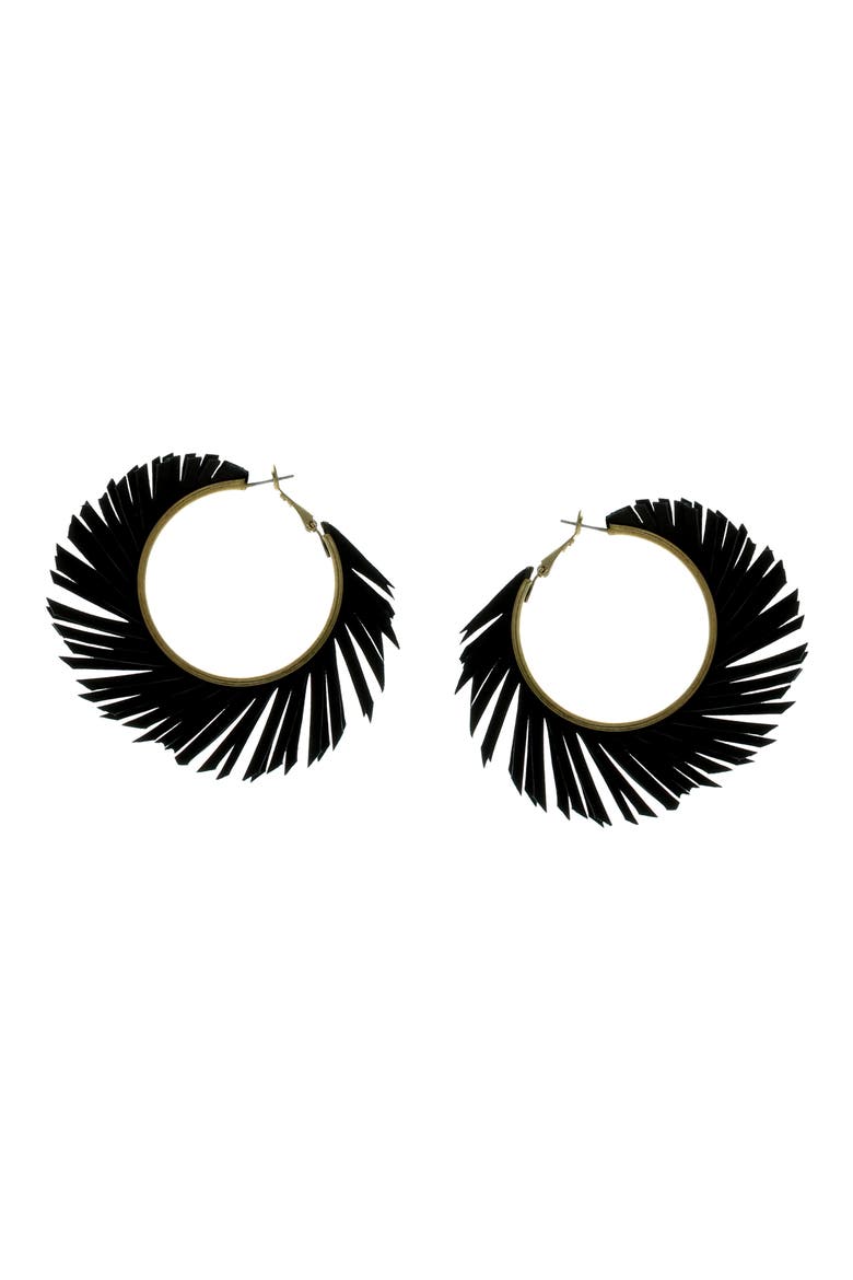 Fringe Hoop Earrings, Main, color, BLACK