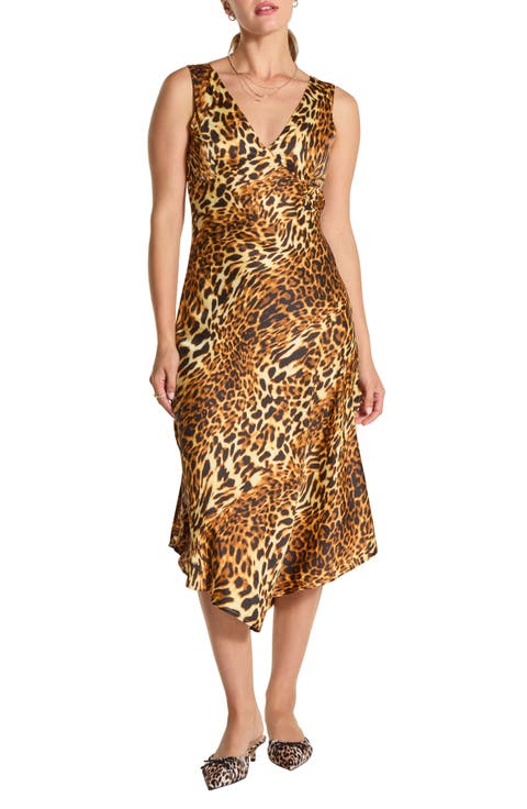 V-Neck Sleeveless Satin Midi Dress