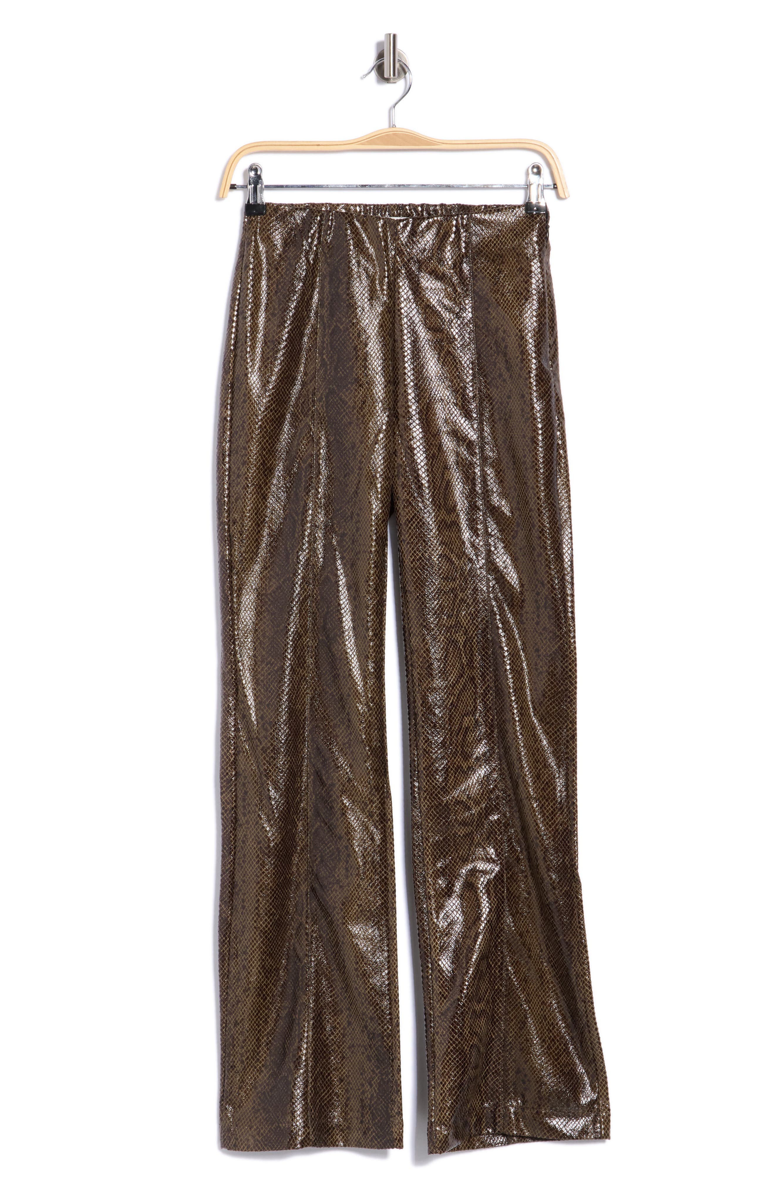 Croc Embossed Faux Leather Slim Flare Pants