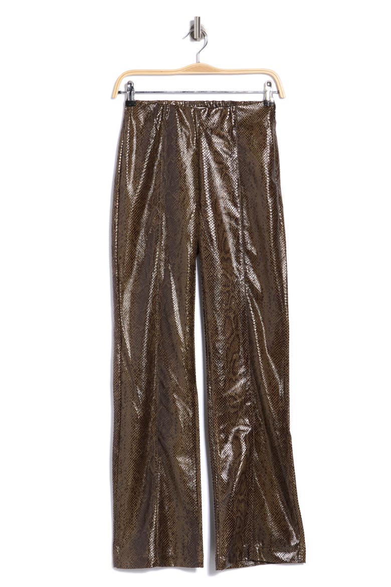Croc Embossed Faux Leather Slim Flare Pants, Main, color, DEEP OLIVE/ BLACK