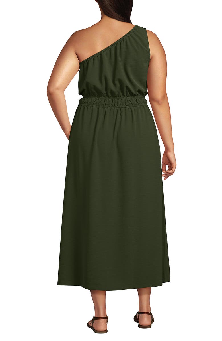 Lands' End Plus Size Creaseless One Shoulder Midi Dress, Alternate, color, 