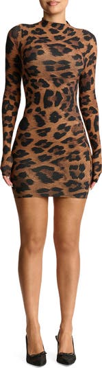 Leopard Print Long Sleeve Body-Con Minidress