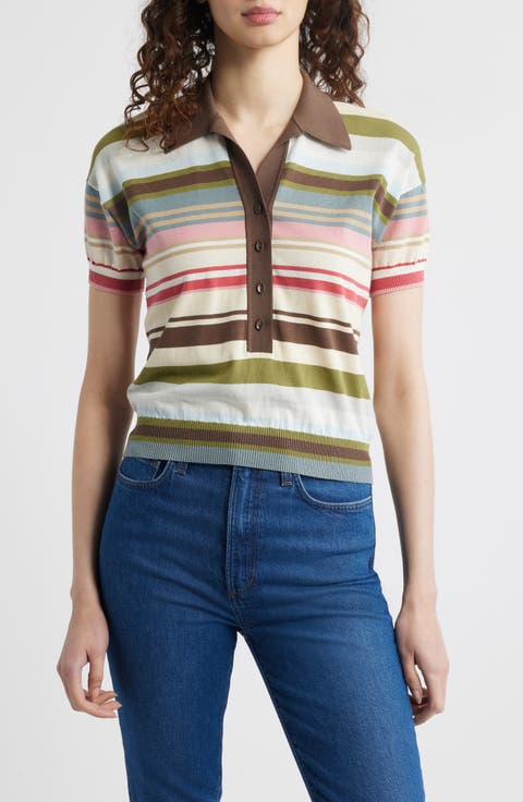 Sable Stripe Short Sleeve Polo Sweater