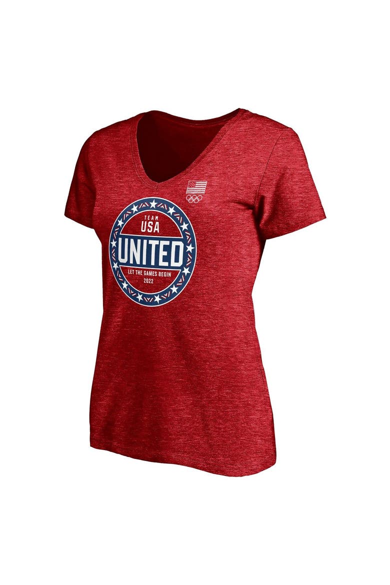 Women's Fanatics Branded Heathered Red Team USA 2022 Winter Olympics Circle Star Tri-Blend V-Neck T-Shirt, Alternate, color, Heather Red