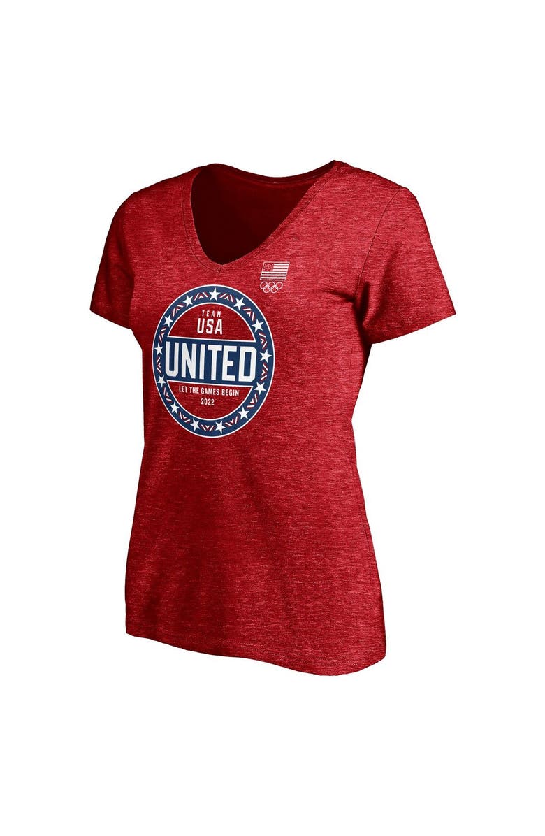 FANATICS Women's Fanatics Branded Heathered Red Team USA 2022 Winter Olympics Circle Star Tri-Blend V-Neck T-Shirt, Alternate, color,