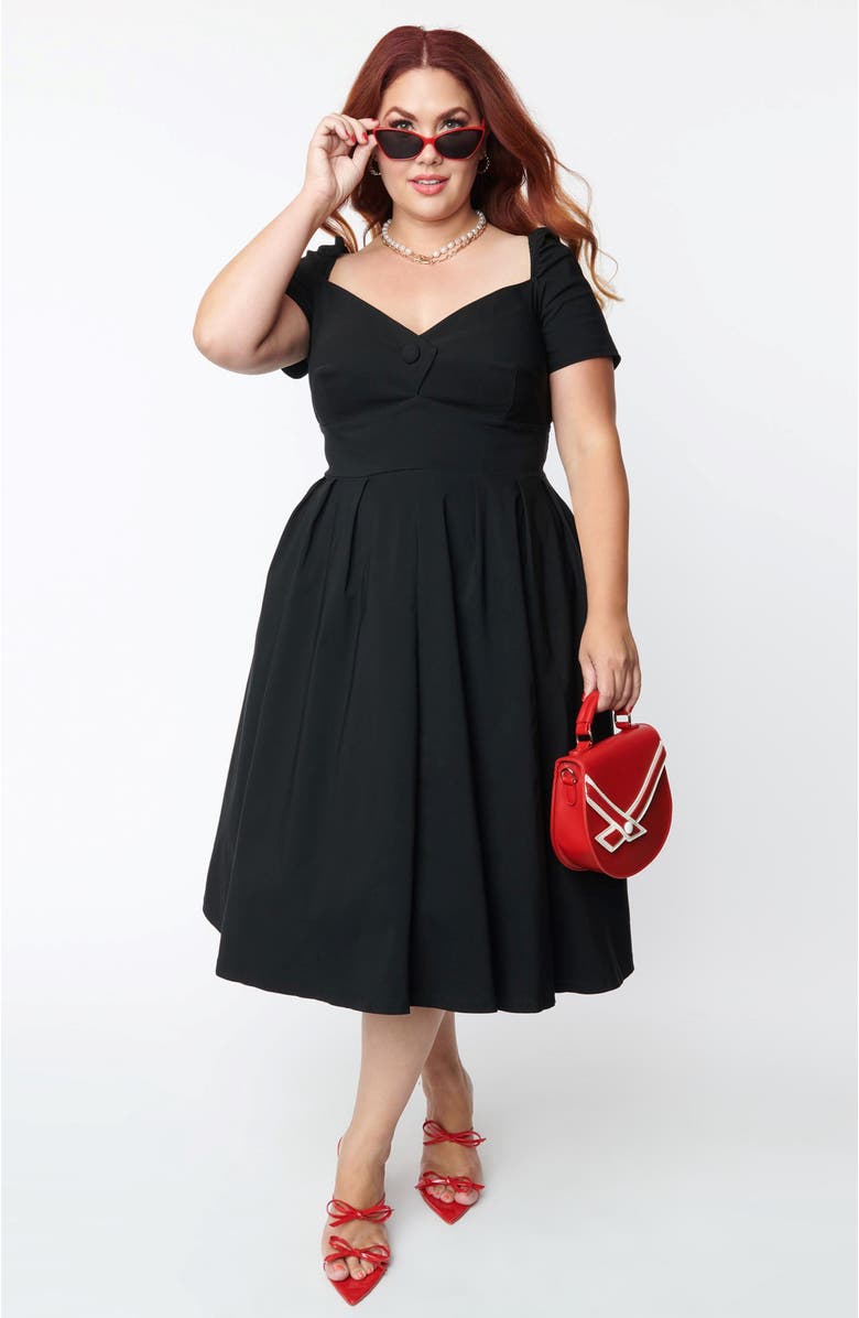 Unique Vintage Plus Size Sweetheart Midge Swing Dress, Main, color, Black