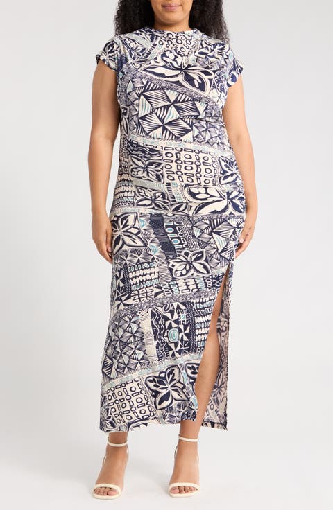 Ruched Cap Sleeve Stretch Jersey Body-Con Dress (Plus)