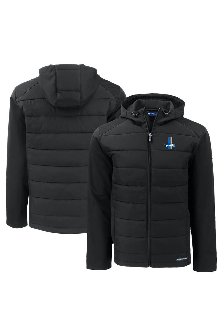 Men's Cutter & Buck Black Detroit Lions Throwback Evoke Hybrid Eco Softshell Recycled Full-Zip Hoodie Jacket, Main, color, Black