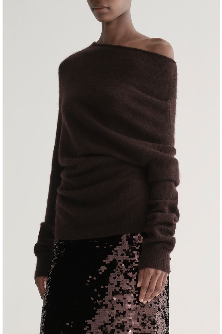 Freya One-Shoulder Alpaca-Blend Sweater, Alternate, color, DARK UMBER