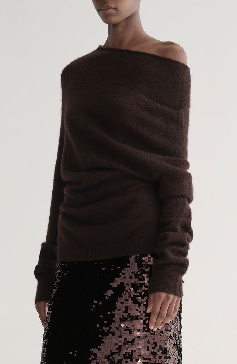 A.L.C. Freya One-Shoulder Alpaca-Blend Sweater, Alternate, color, Dark Umber