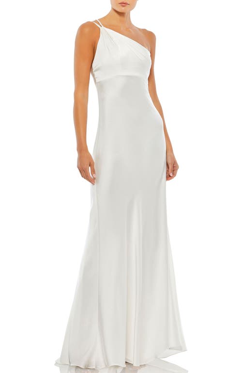 Mac Duggal One Shoulder Double Strap Satin Gown In White