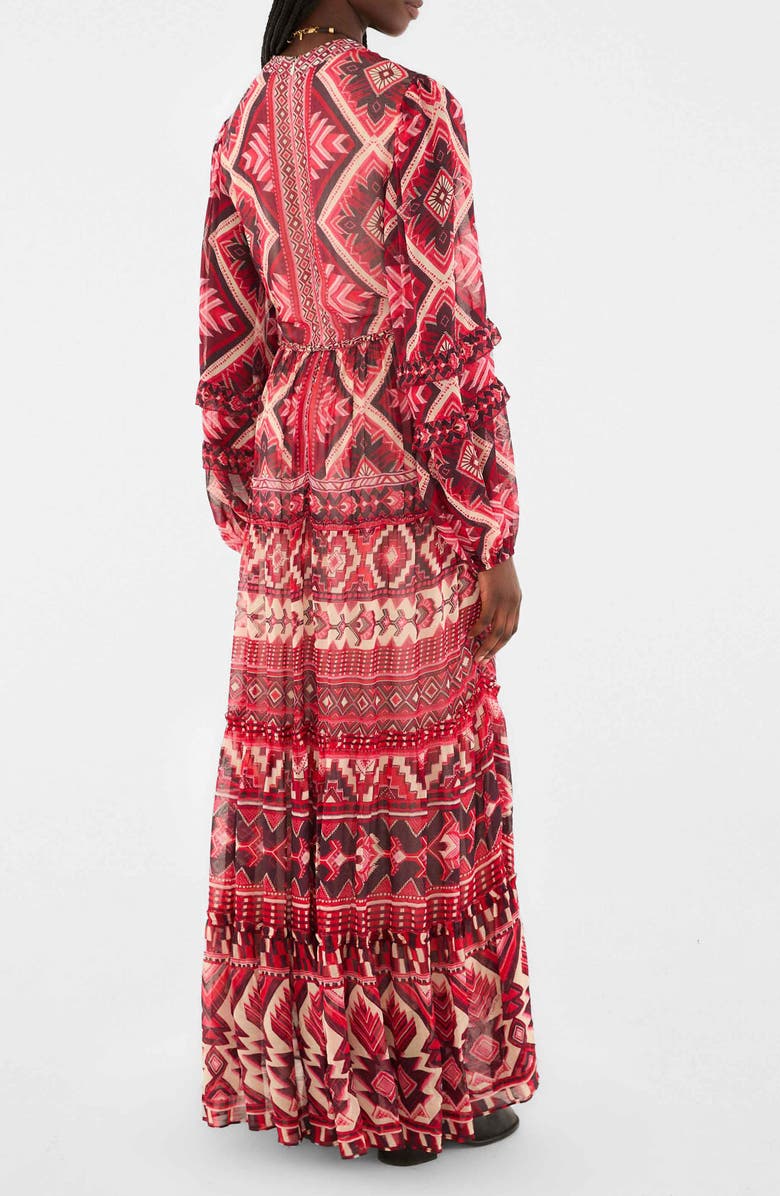 FARM Rio Ainika Long Sleeve Tiered Maxi Dress, Alternate, color, Graphic Ainika Red