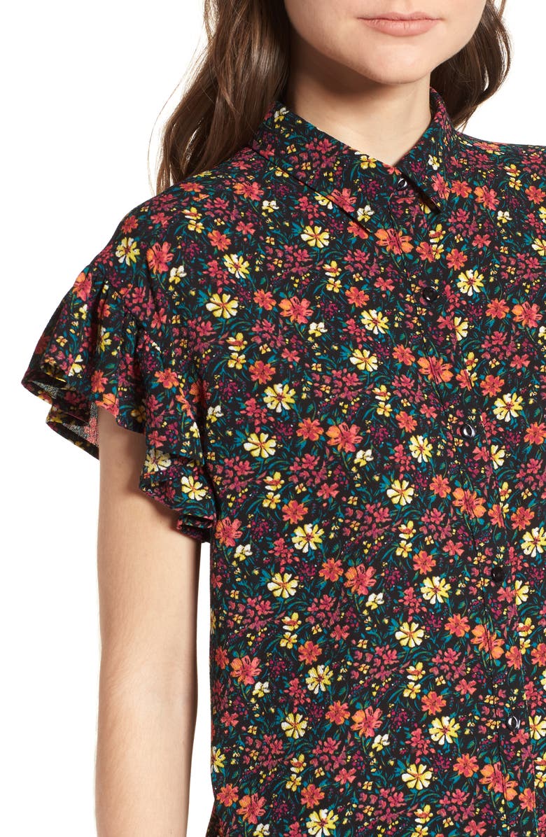 BP. Ruffle Sleeve Print Shirt, Alternate, color,