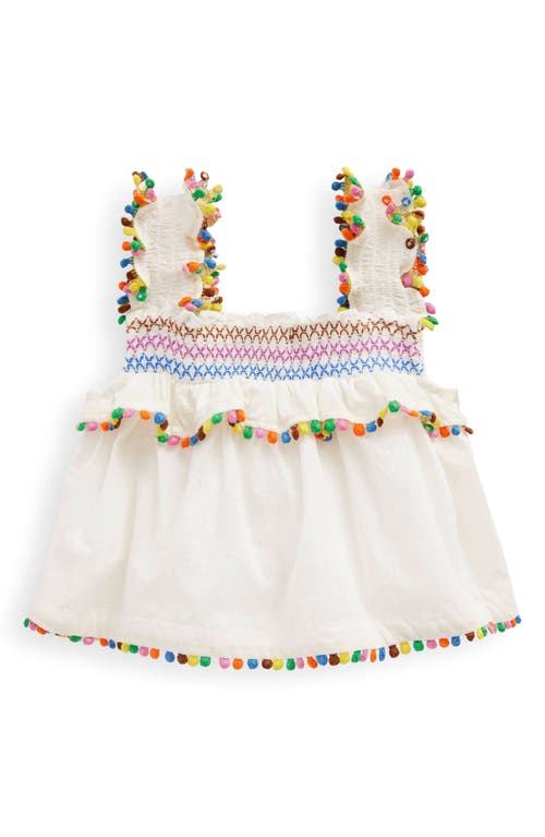 Mini Boden Kids' Pompom Accent Smocked Cotton Tank