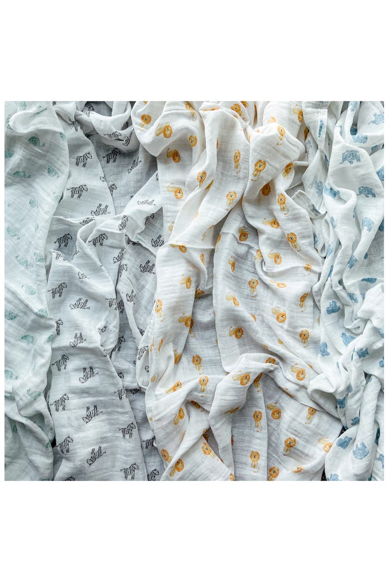 Assorted 4-Pack Organic Cotton Muslin Swaddling Cloths, Alternate, color, ANIMAL KINGDOM