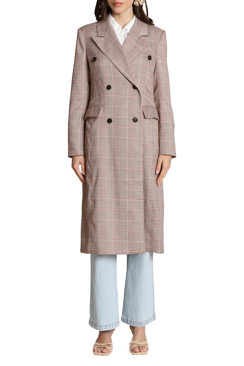 Plaid Trench Coat, Main, color, BROWN-PINK PLAID