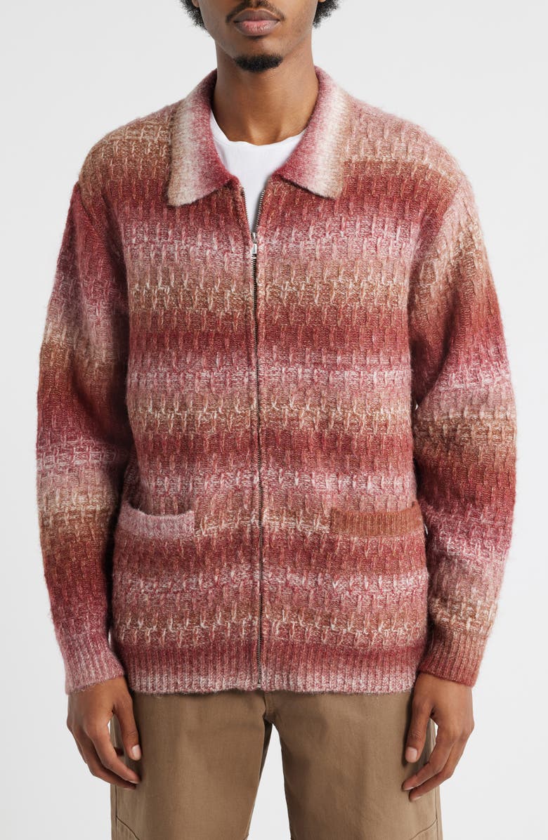 Topman Zip Front Cardigan, Alternate, color, Brown