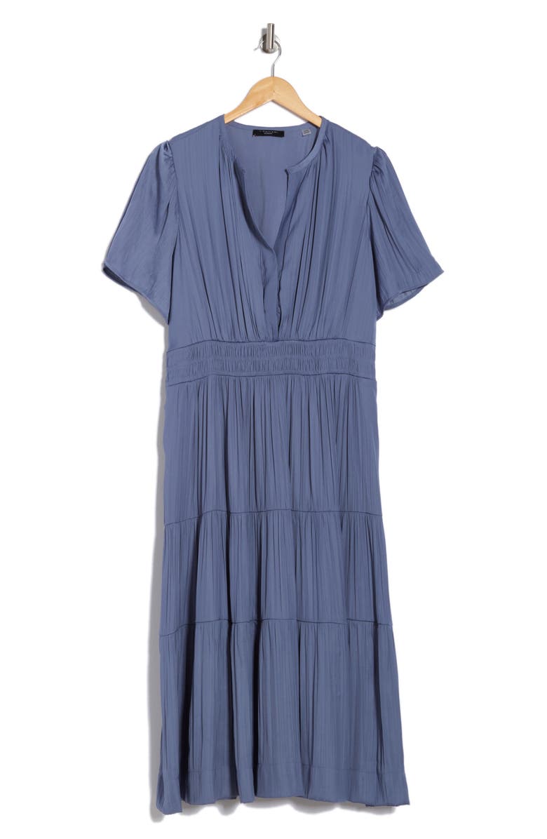 T Tahari Pleated Short Sleeve Tiered Maxi Dress, Alternate, color,