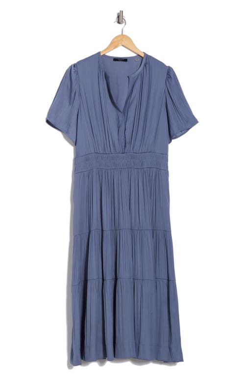 T Tahari Pleated Short Sleeve Tiered Maxi Dress In Slate