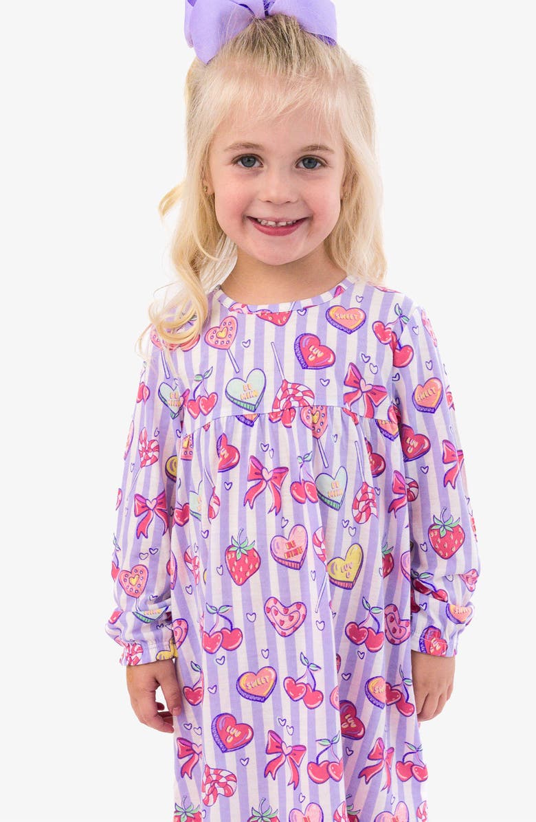 RuffleButts Kids
 Lolly Hearts Nightgown, Alternate, color, Purple