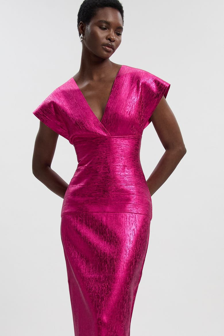 Deep V-Neck Angel Sleeve Maxi Dress, Alternate, color, Hot Pink