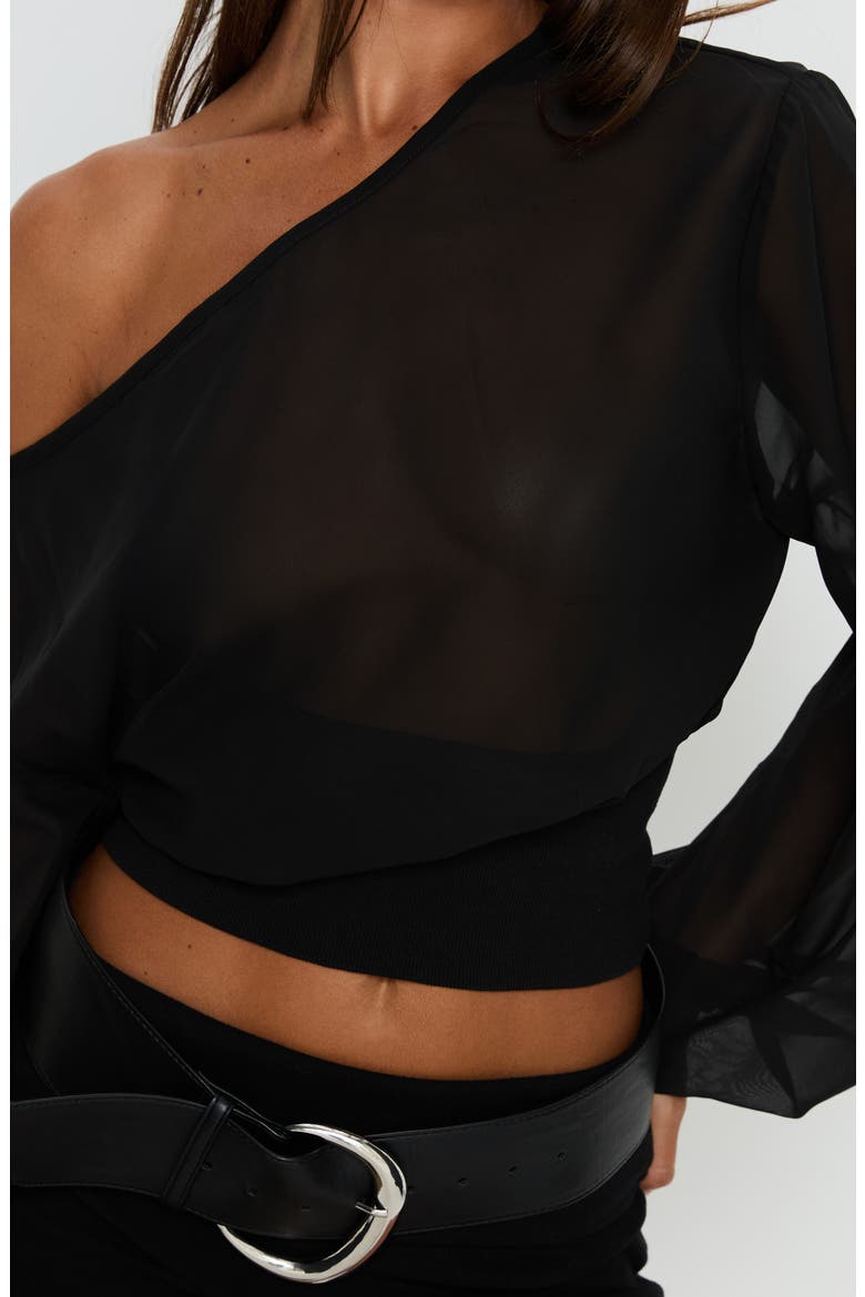 Idalina One-Shoulder Chiffon Top, Alternate, color, BLACK