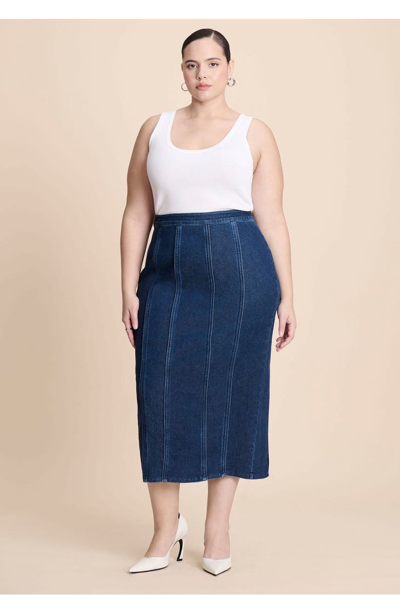 ELOQUII Seamed Denim Column Skirt, Alternate, color, Medium Wash