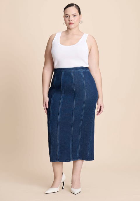 Seamed Denim Column Skirt (Plus Available)