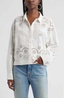 Treasure & Bond Eyelet Cotton & Linen Button-Up Shirt