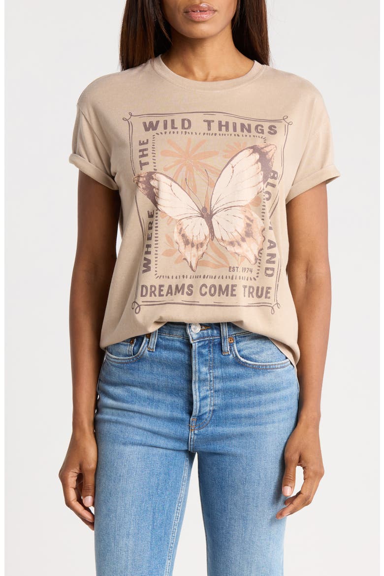 Wild Thing Butterfly Graphic T-Shirt, Main, color, TAN