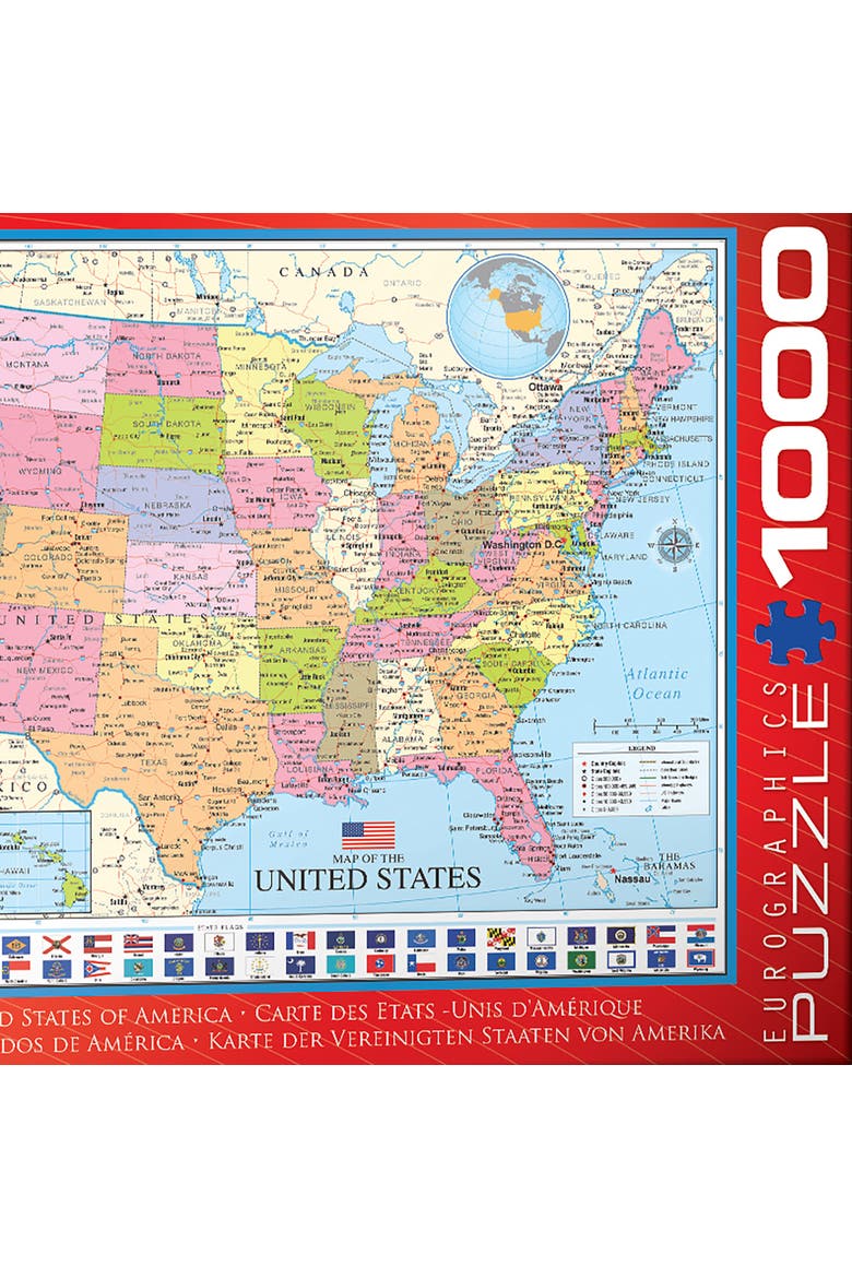Map of The United States Puzzle, 1000 Pieces, Alternate, color, Multicolored