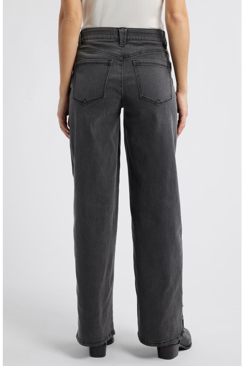 Sam High Waist Faux Pearl Detail Wide Leg Jeans, Alternate, color, BLACK