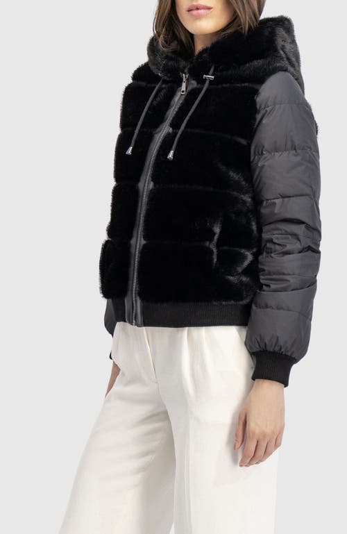 Lyla Grant Fur-free Mink (faux Fur) Jacket With Hood In Black