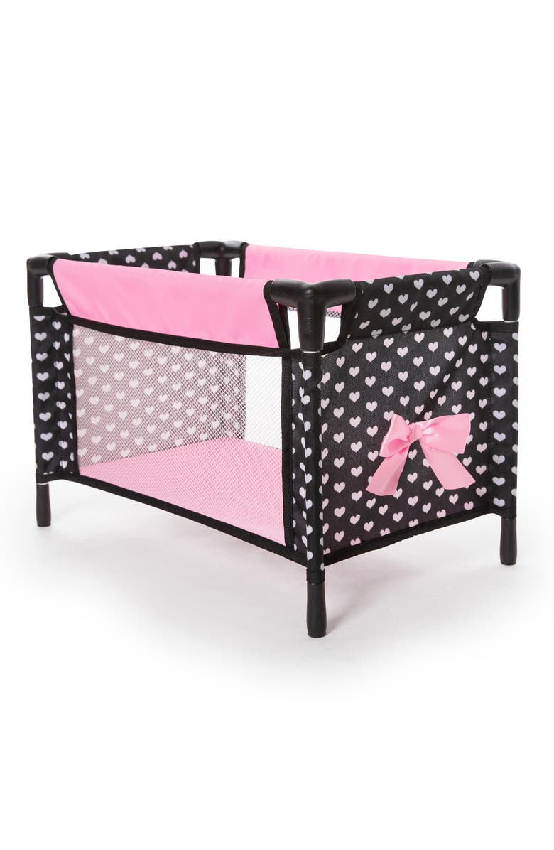 Bayer Design Travel 9 Piece Set Black, Pink, Hearts, for Dolls Up to 18 Inches, Alternate, color, Multicolored