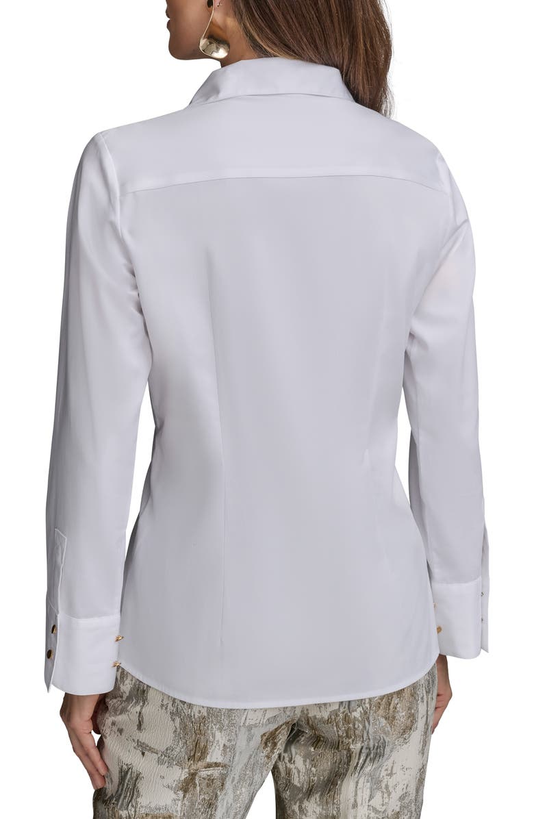 Donna Karan New York Ruched Asymmetric Cotton Button-Up Shirt, Alternate, color, 