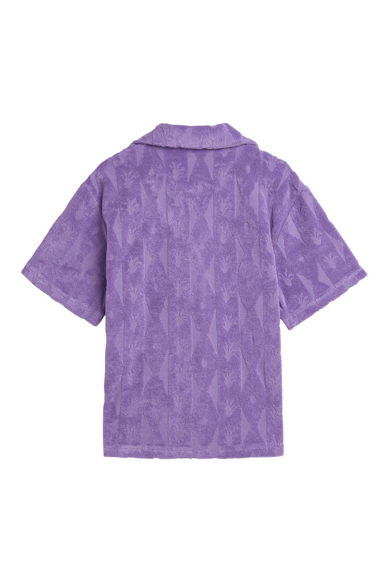 Kids' Jacquard Cotton Blend Button-Up Camp Shirt, Alternate, color, CACTUS STRIPE PAISLEY PURPLE