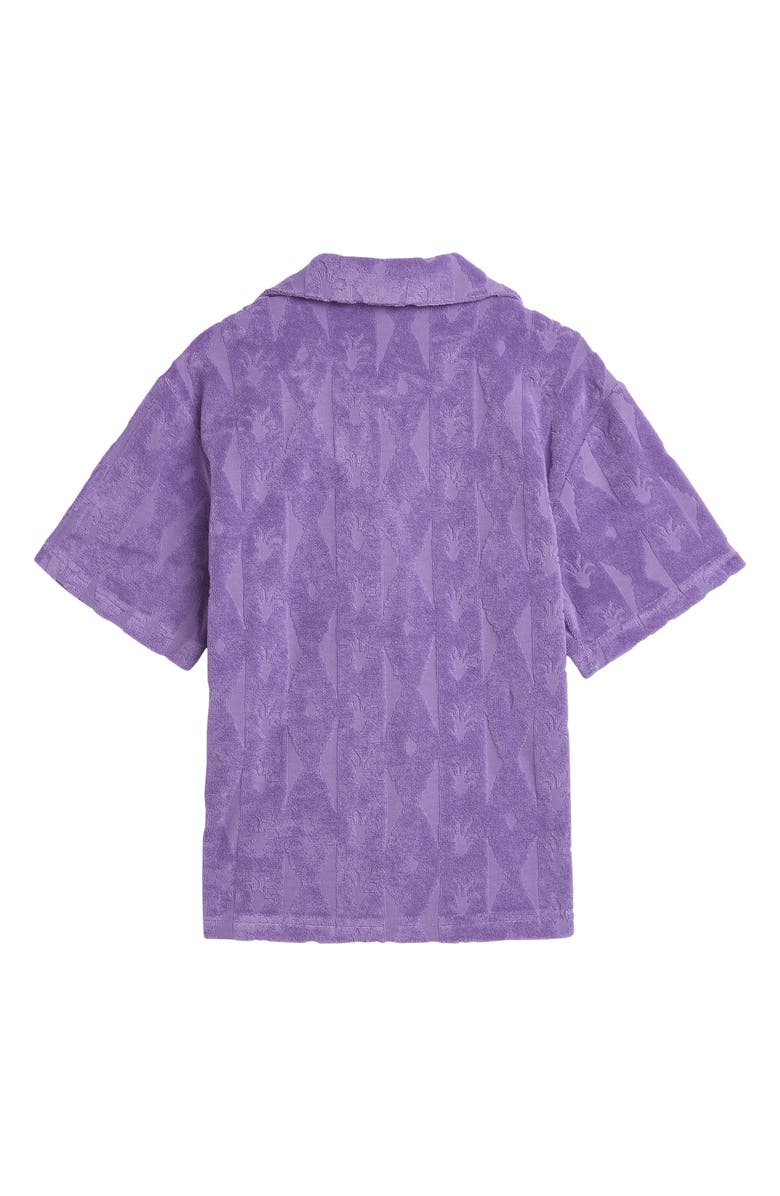 Scotch & Soda Kids' Jacquard Cotton Blend Button-Up Camp Shirt, Alternate, color, Cactus Stripe Paisley Purple