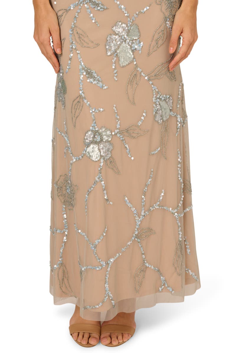 Adrianna Papell Beaded Floral Mermaid Gown, Alternate, color, Frosted Sage/ Nude