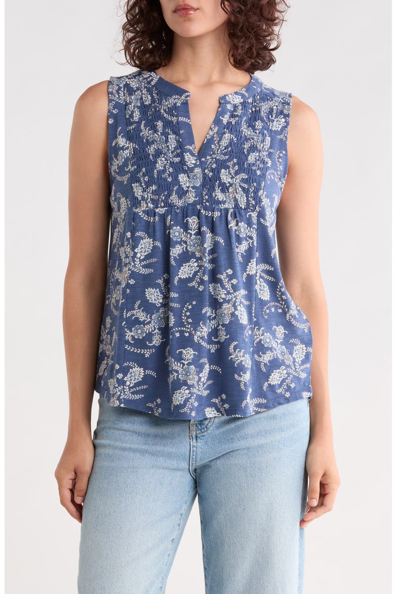 Print Smocked Tank, Main, color, NAVY FLORAL
