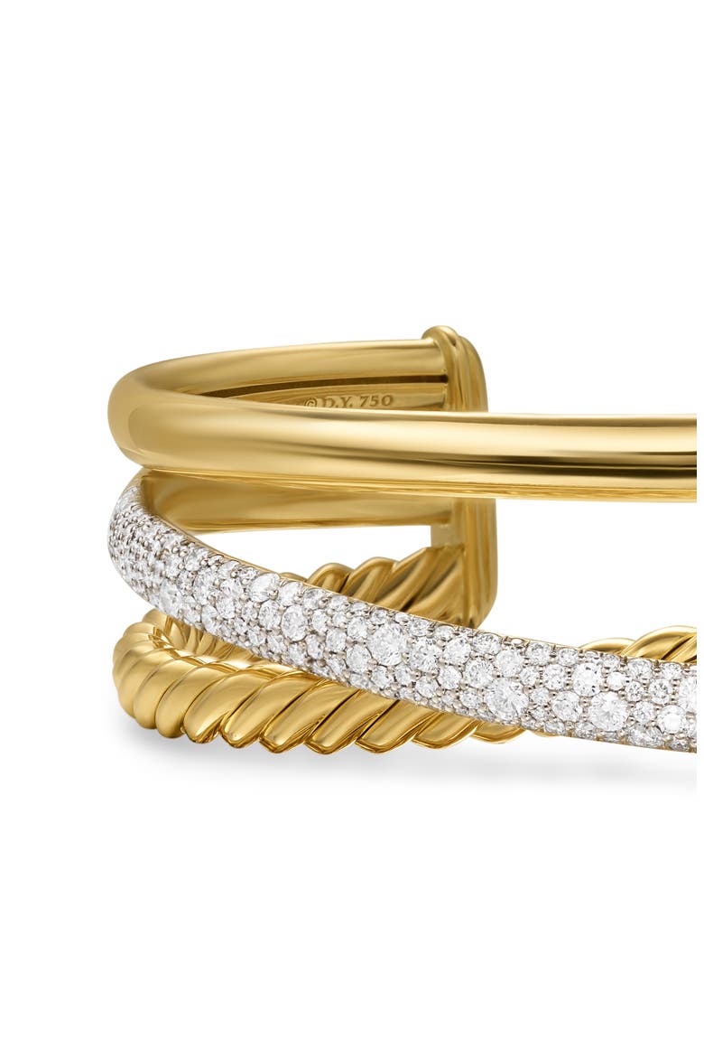 Pavé Diamond 3-Row Crossover Cuff Bracelet, Alternate, color, 18K YELLOW GOLD/ DIAMOND