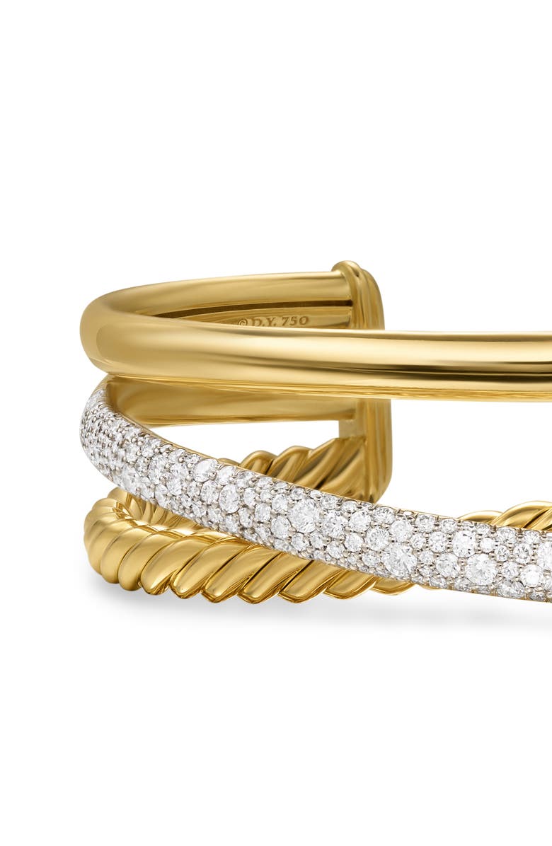 David Yurman Pavé Diamond 3-Row Crossover Cuff Bracelet, Alternate, color, 18K Yellow Gold/ Diamond
