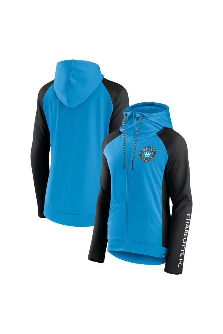 Women's Fanatics Branded Blue/Black Charlotte FC Iconic Raglan Full-Zip Hoodie, Main, color, Blue