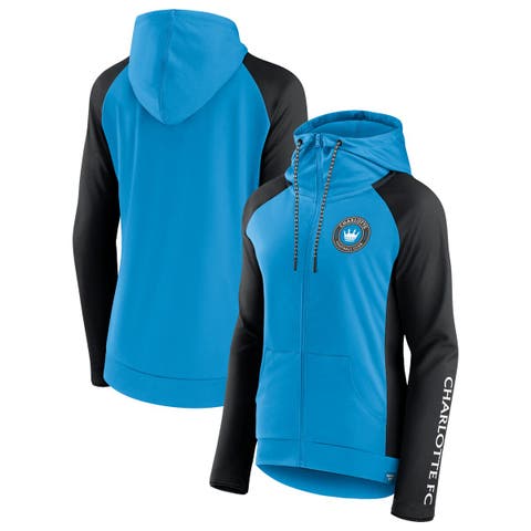 Women's Fanatics Branded Blue/Black Charlotte FC Iconic Raglan Full-Zip Hoodie